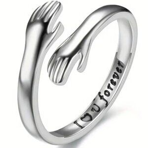 Hug Embrace Statement Ring - Engraved - Stainless Steel - Adjustable
